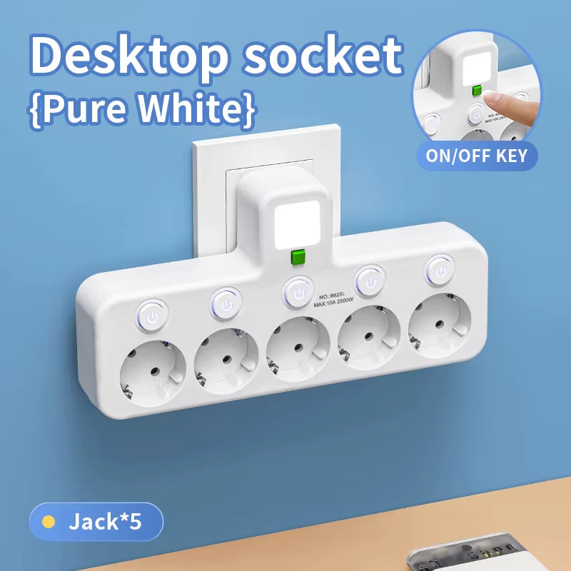 EU Plug Outlet 5 Sockets Electrical Socket No Extension Cord with or without It USB Type-C Ports Two Specifications